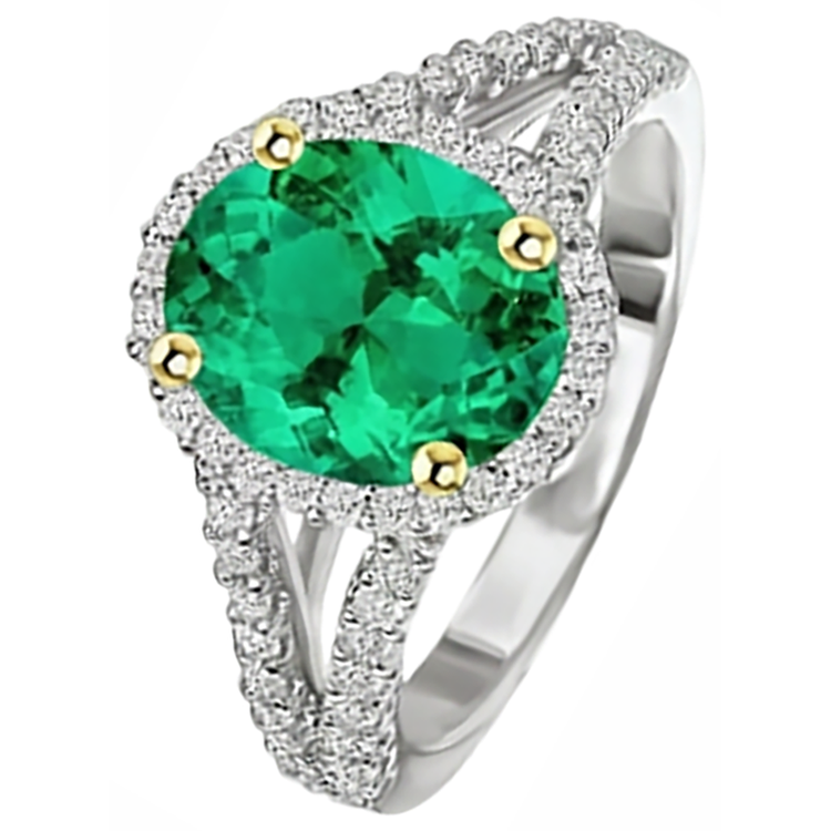 Émeraude Fine Ovale Bague avec Gemme en Or Deux Tons 14 Carats – vue de côté