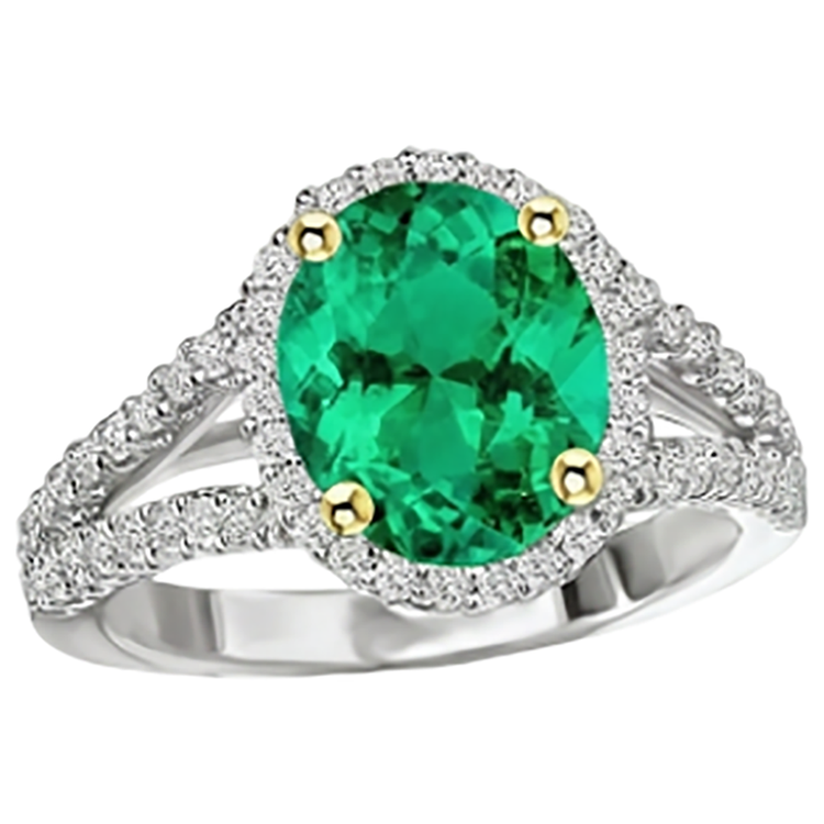 Bague avec Gemme Or Deux Tons 14 Carats avec Émeraude Fine – vue d'angle