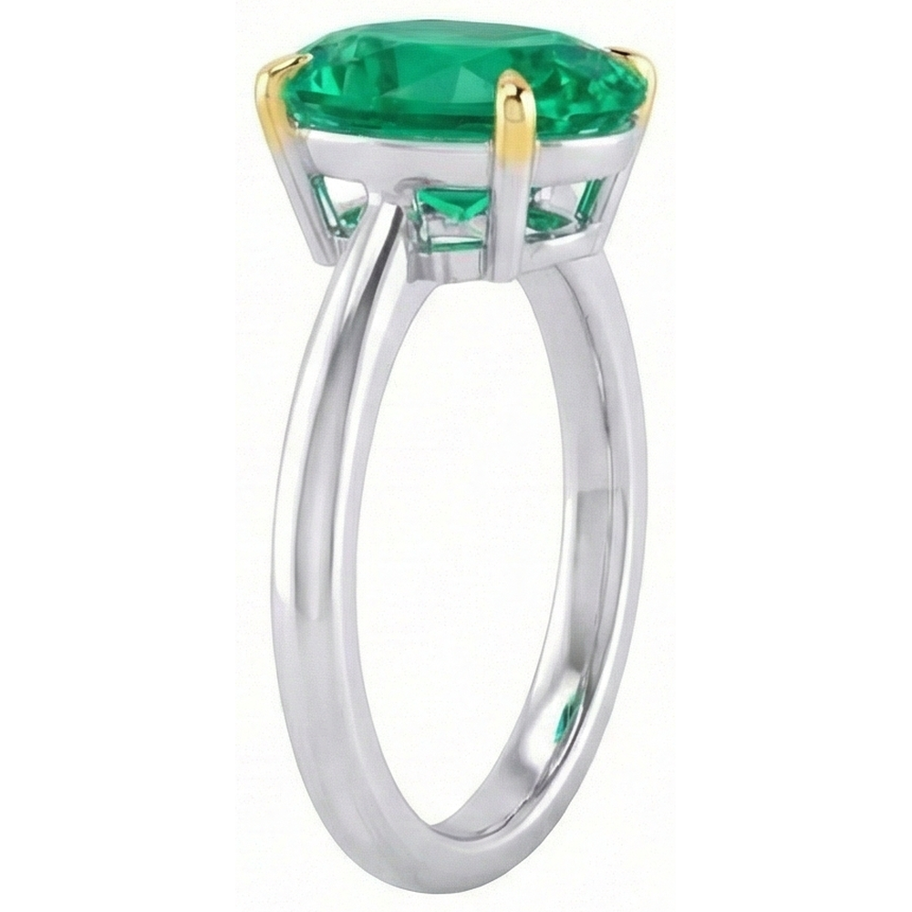Émeraude Taille Ovale Bague Pierre Précieuse en Or Deux Tons 14 Carats – vue d'angle