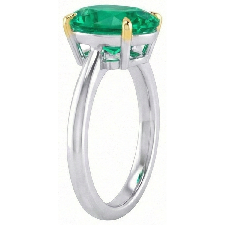 Émeraude Taille Ovale Bague Pierre Précieuse en Or Deux Tons 14 Carats – vue d'angle