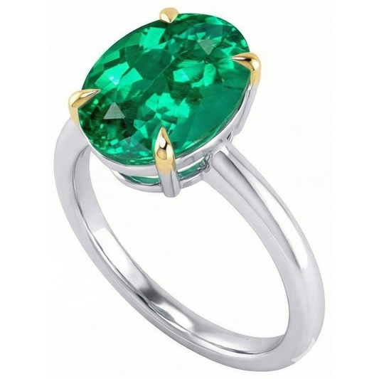 Bague Pierre Précieuse Or Deux Tons 14 Carats avec Émeraude – vue de face