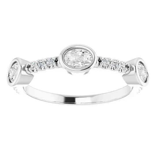 Oval Vieux Mineur Réel Diamond Half Eternity Band Prong Bezel Set 5.75 Carats