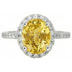Oval Yellow Sapphire And Round Diamond Ring White Gold 3.5 Ct.