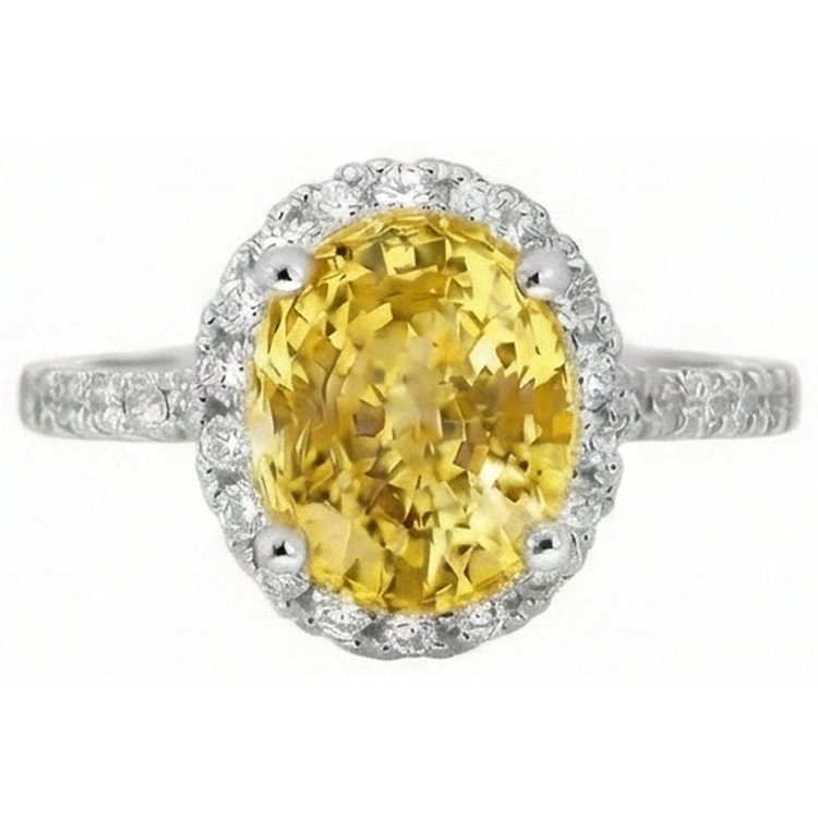 Oval Yellow Sapphire And Round Diamond Ring White Gold 3.5 Ct.