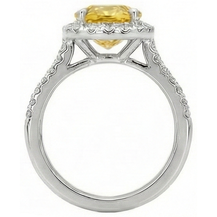 Oval Yellow Sapphire And Round Diamond Ring White Gold 3.5 Ct.