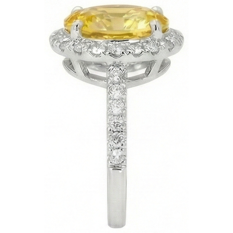 Oval Yellow Sapphire And Round Diamond Ring White Gold 3.5 Ct.