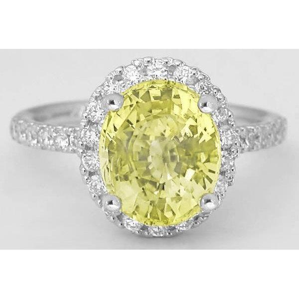 Oval Yellow Sapphire And Round Diamond Ring White Gold 3.5 Ct. - HarryChadEnt.FR