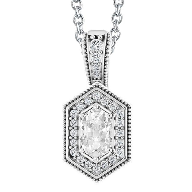 Oval ancienne mine Cut Halo Réel Diamant Pendentif Style Antique Or 5 Carats 14K