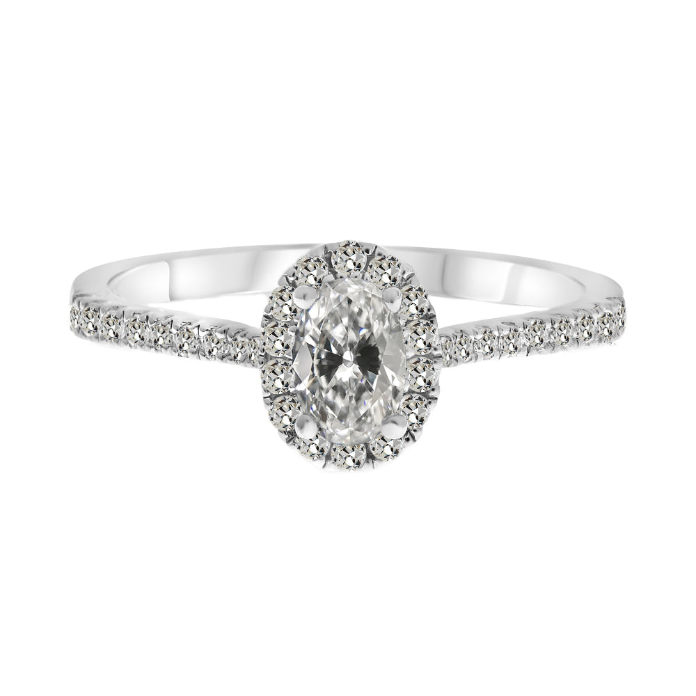Diamant Fin Coussin Antique Bague de Fiançailles Halo en Or 14K Blanc – vue principale