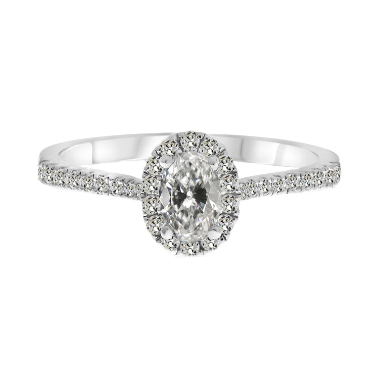 Diamant Fin Coussin Antique Bague de Fiançailles Halo en Or 14K Blanc – vue principale