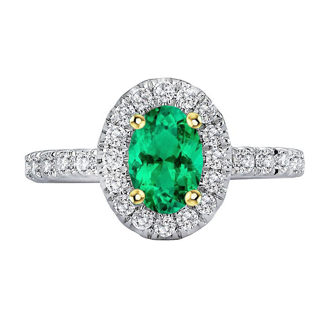 Émeraude Colombienne Taille Ovale Bague avec Gemme en Or 14K Bicolore – vue principale