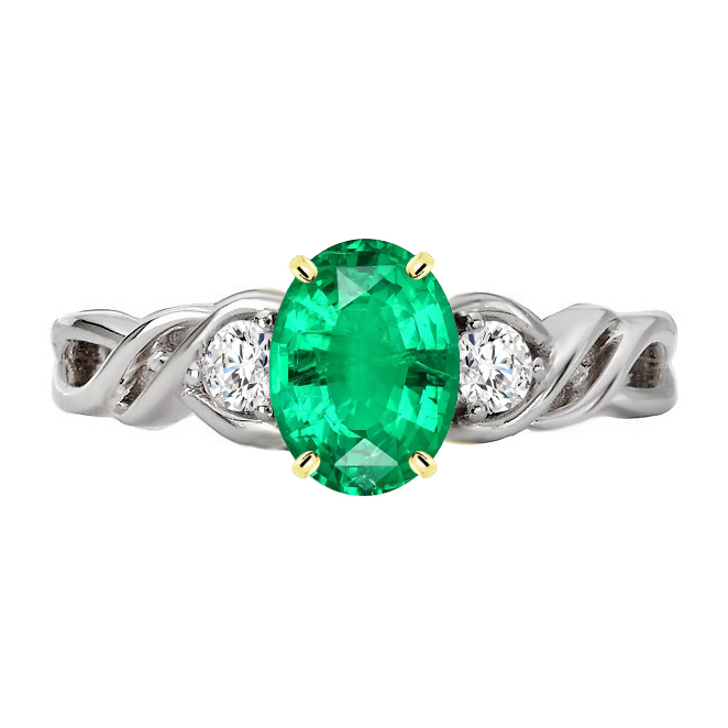 Bague Pierre de Couleur Or Deux Tons 14 Carats avec Émeraude – vue principale