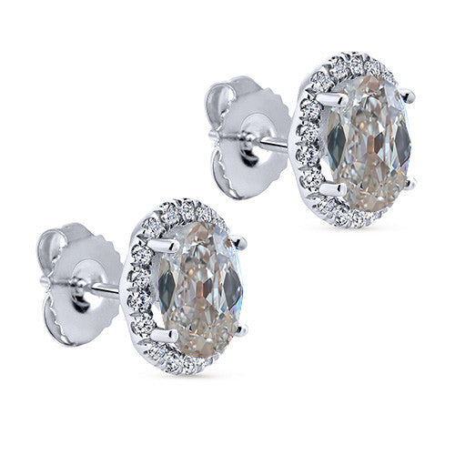 Diamant Fin Taille Old Mine Boucles d'Oreilles en Or 14K Blanc – vue principale