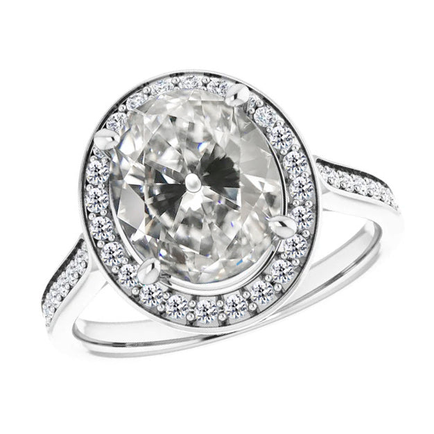 Diamant Fin Coussin Antique Bague Solitaire avec Accents en Or Blanc 14 Carats – vue principale