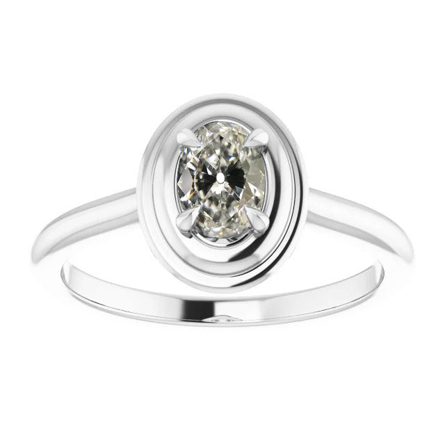 Taille Old Mine Diamant Fin bague en Or 14K Blanc – vue principale