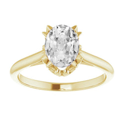 Brillant Coussin Antique Bague Solitaire 4 carats en Or Jaune 14