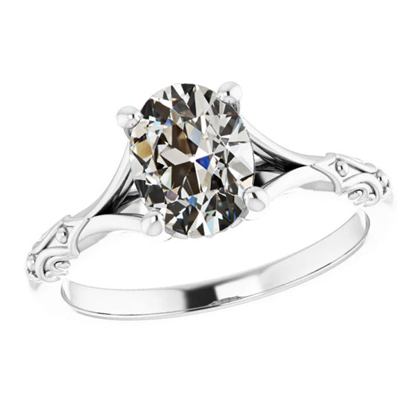 Brillant Coussin Antique Bague Solitaire en Or 14K Blanc – vue principale
