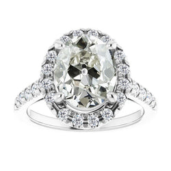 Fin Taille Old Mine Diamant Fin Bague Halo – 4 carats Or Blanc