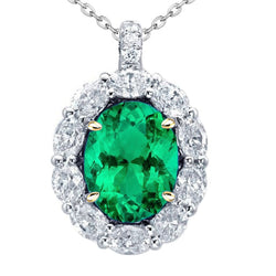 Sophistiqué Collier Pendentif Pierre avec Émeraude Fine Certifié