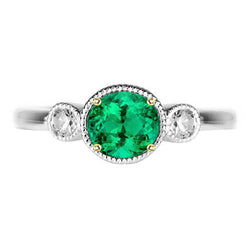 Émeraude Fine Milgrain Bague Pierre Précieuse 2 carats en Or 14K