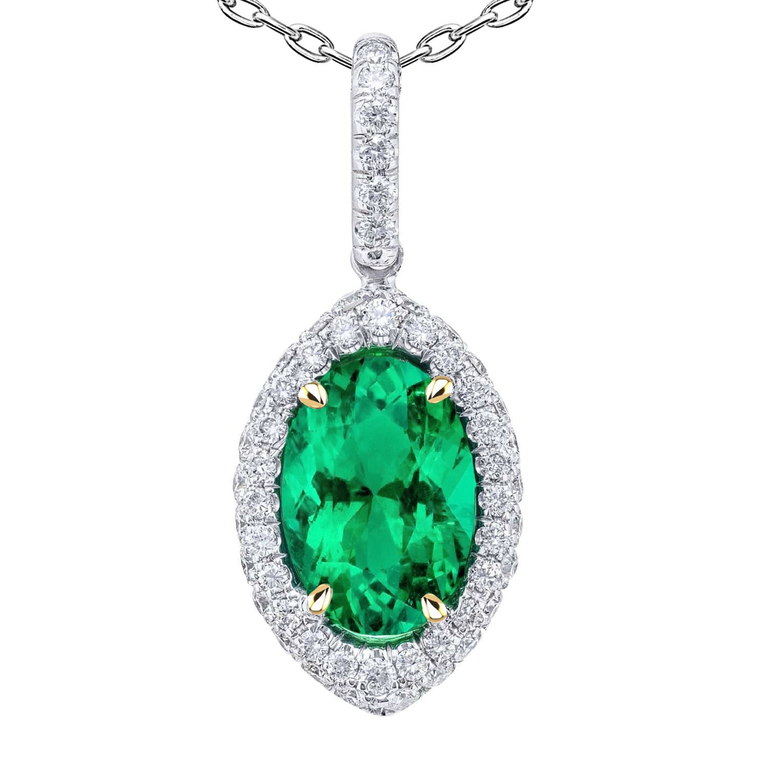 Émeraude Fine Ovale Collier Pendentif Pierre en Or Deux Tons 14 Carats – vue principale