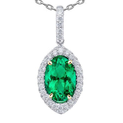 Collier Pendentif Pierre Or Deux Tons 14 Carats avec Émeraude