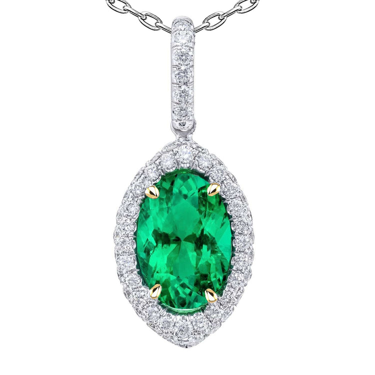 Émeraude Fine Ovale Collier Pendentif Pierre en Or Deux Tons 14 Carats – vue principale