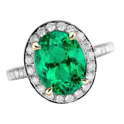 Ovale Émeraude Colombienne bague en Or Jaune 14 Carats – vue principale