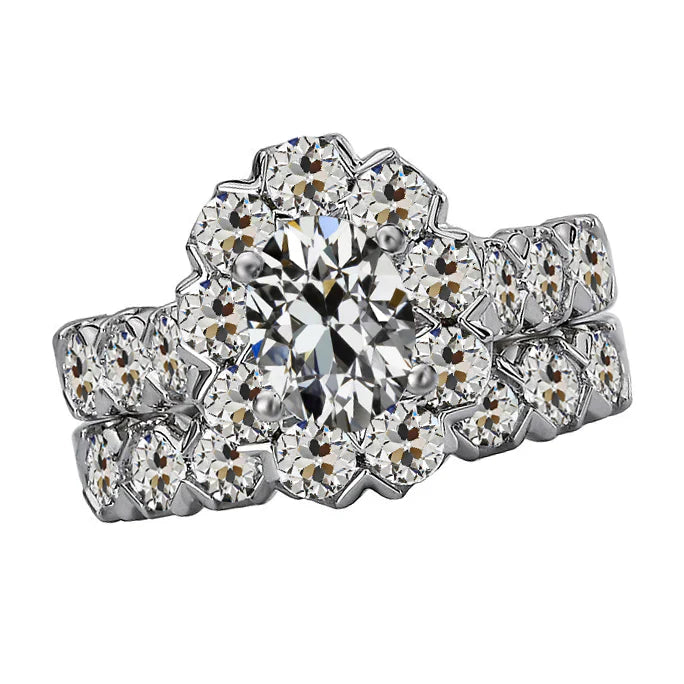 Diamant Bague de Fiançailles Halo 3 carats Or Blanc 14 Carats – vue principale