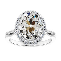 Brillant Ancien Bague Sertie Halo 4 carats en Or 14K Blanc