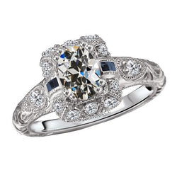 Coussin Antique Brillant Bague Halo – 3 carats en Or Blanc 14