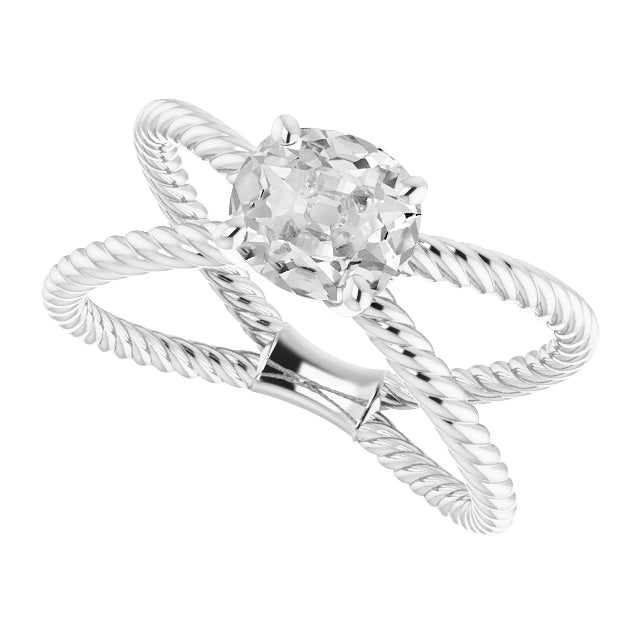 Diamant Coussin Antique Solitaire de Fiançailles en Or 14K Blanc – vue principale