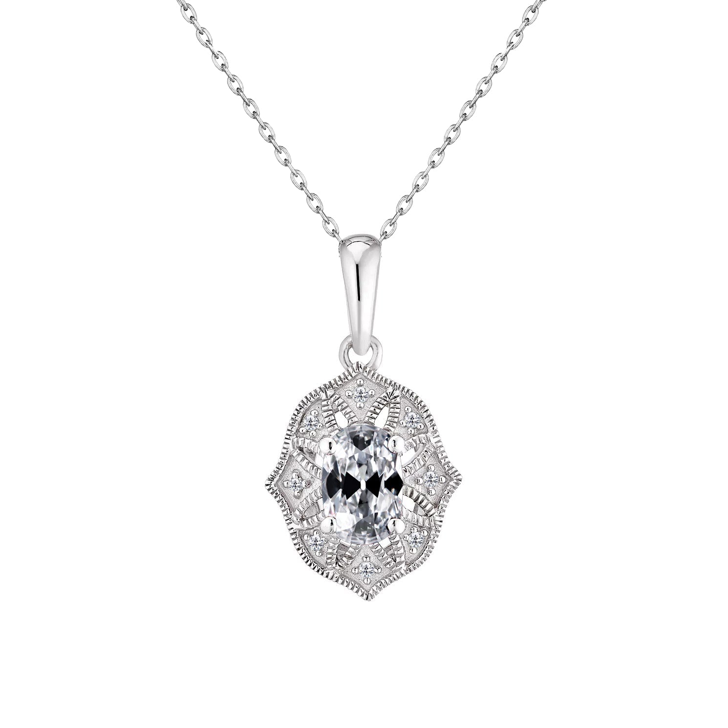 Pendentif Goutte Or Blanc 14 Carats avec Diamant Fin – vue principale