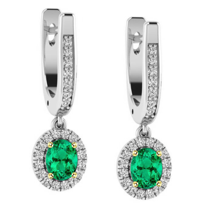 Taille Ovale Émeraude Colombienne bague en Or Deux Tons 14 Carats – vue principale