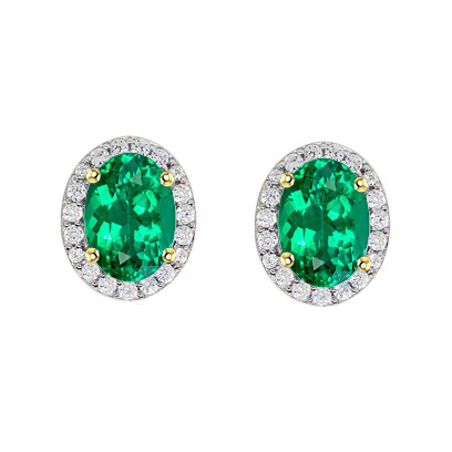 Émeraude Gemstone Earring 1,50-carats Or Deux Tons 14 Carats – vue principale