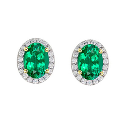 Or Deux Tons 14 Carats Certifié GIA Émeraude Gemstone Earring