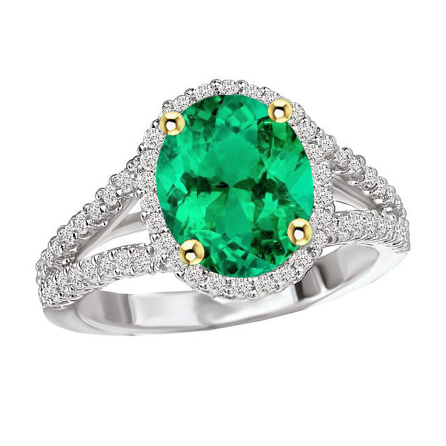 Émeraude Fine Bague avec Gemme 4 carats Or Deux Tons 14 Carats – vue principale
