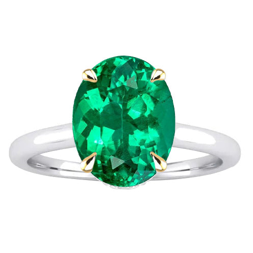 Bague Pierre Précieuse Or Deux Tons 14 Carats avec Émeraude – vue principale
