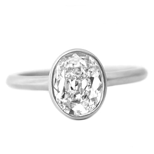 Coussin Antique Diamant bague en Or 14K Blanc – vue principale