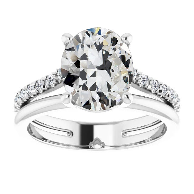 Diamant Fin Taille Old Mine Bague Solitaire avec Accents en Or Blanc 14 Carats – vue principale