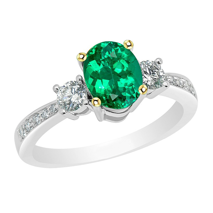 Émeraude Bague Pierre Précieuse 2,50-carats Or Deux Tons 14 Carats – vue principale