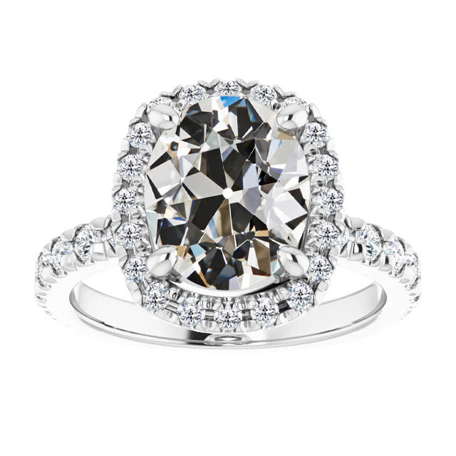 Brillant Taille Old Mine Bague Solitaire avec Accents en Or Blanc 14 Carats – vue principale