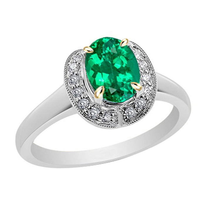Bague avec Gemme Or 14K Bicolore avec Émeraude – vue principale