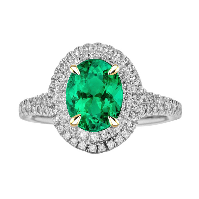 Émeraude Ovale Bague Pierre de Couleur en Or Deux Tons 14 Carats – vue principale