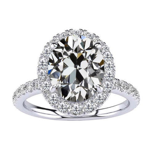 Diamant Fin Coussin Antique Bague de Fiançailles Halo en Or Blanc 14 Carats – vue principale