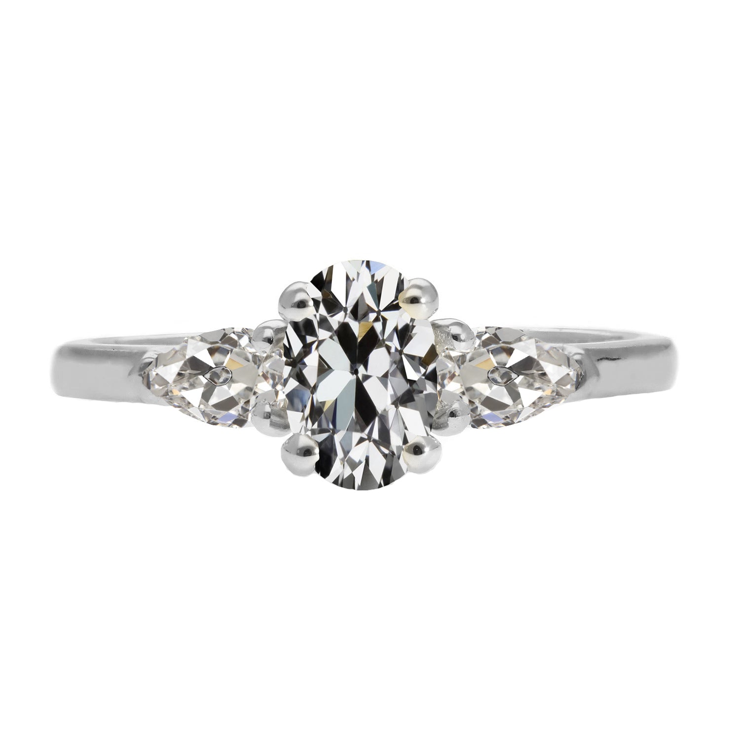 Diamant Ovale Bague Trilogie en Or 14K Blanc – vue principale