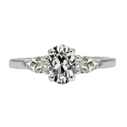 Ovale Diamant Bague Trilogie en Or 14K Blanc – 4,50 carats