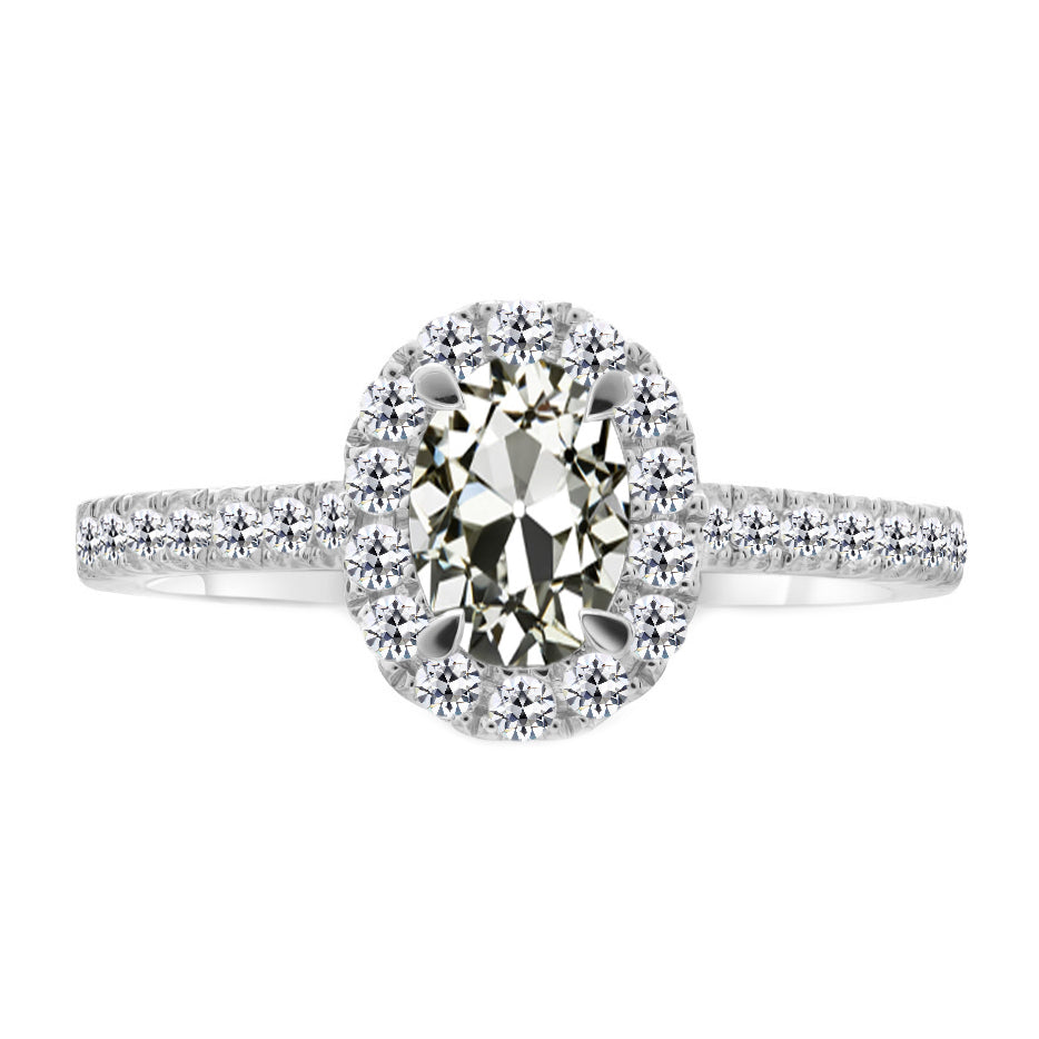 Bague de Fiançailles Halo Or 14K Blanc avec Diamant – vue principale