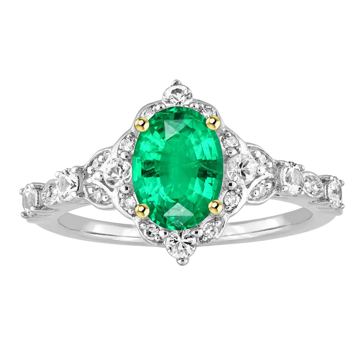 Émeraude Fine Bague Pierre Précieuse 2 carats Or Bicolore 14 Carats – vue principale