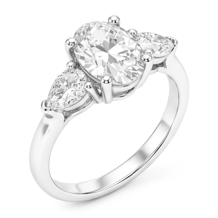 Ovale Diamant Bague Trilogie en Or 14K Blanc – 4,50 carats